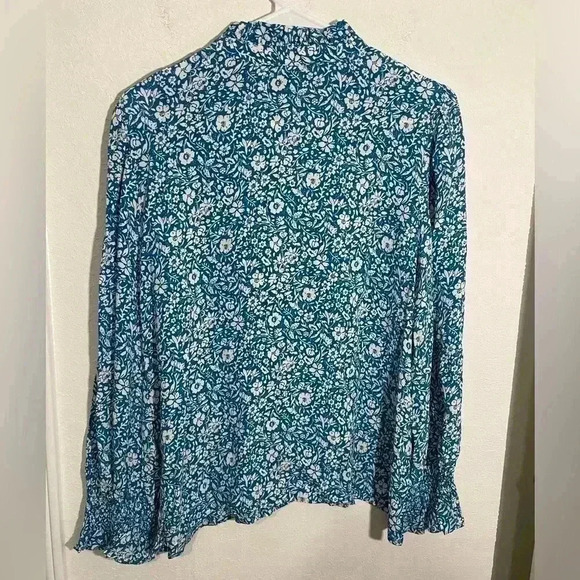 WYSE London Blue Floral Long Sleeve Frill Button Down Blouse Top Womens Size 3 - Picture 5 of 6
